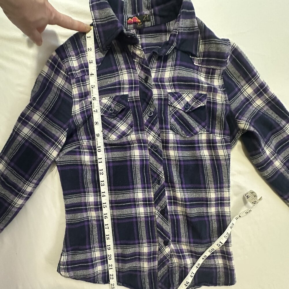 Forever 21 Purple Plaid Western Flannel Shirt - 100% Cotton - Size Small Petite - Picture 6 of 10